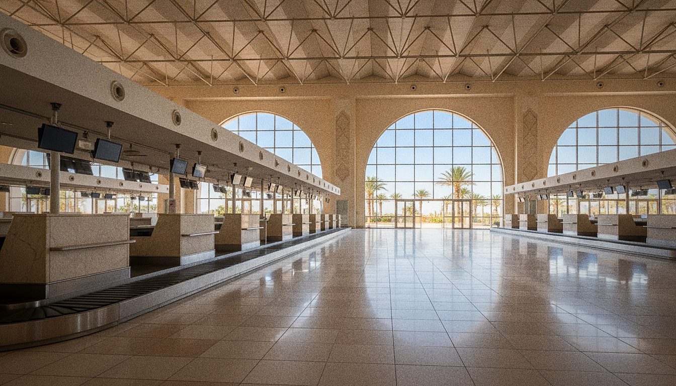 Abflughalle mit Check-in-Schaltern am Flughafen Djerba